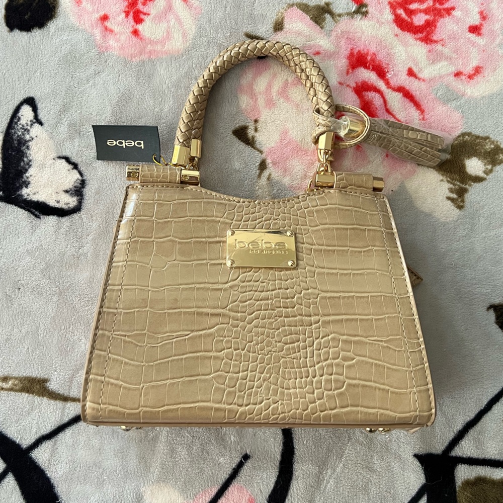 Bebe Croc-Embossed Beige Handbag